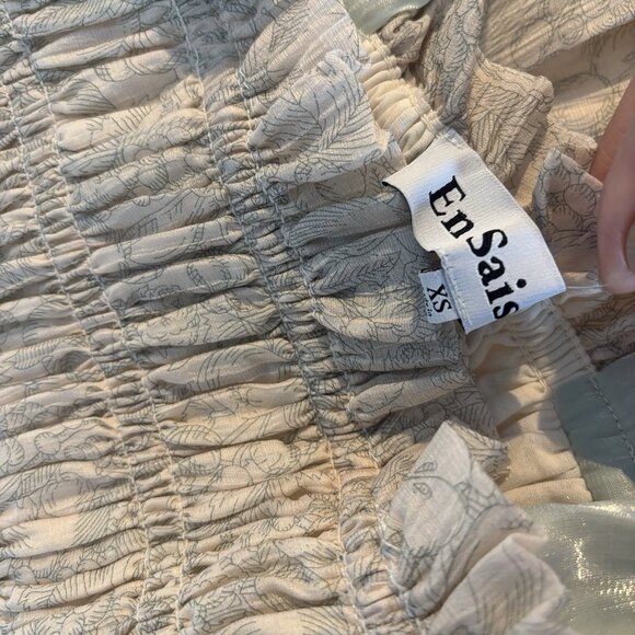 En Saison Milkmaid Cottagecore Toile Romantic Midi Dress Size XS Smocked Bow Tie - Picture 14 of 16